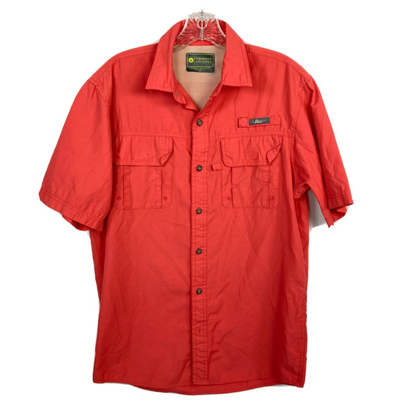 G.H. Bass Shirt Mens Sz S/P Orange Explorer Short Sleeve ButtonUp Vented Pockets - Picture 1 of 8